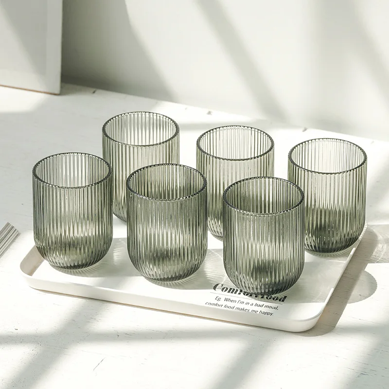 Nordic Ribbed Style Colored Glass Tumbler, Stemless Wine Tumbler, Whiskey, Water, Milk Juice, Glass Cup, 1 Piece, 250ml