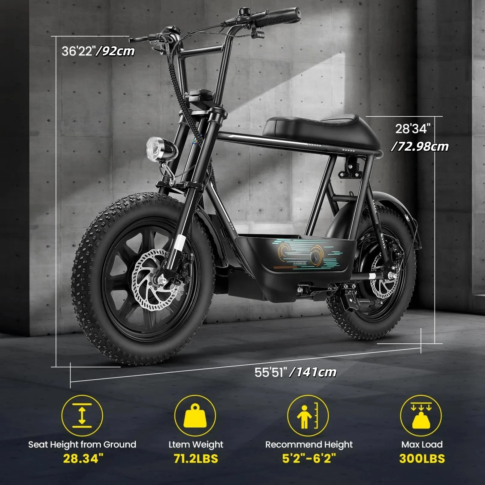 Scooters elétricos Peak 819W com assento para adultos, pneu gordo de 16" para todo terreno, scooter ebike para adolescentes, com cesta de transporte