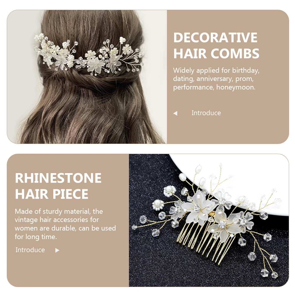 

2pcs Flower Comb Vintage Rhinestone Bridal Headpiece Wedding Hair Accessories For Women Durable Metal Hair Clip Elegant Graceful