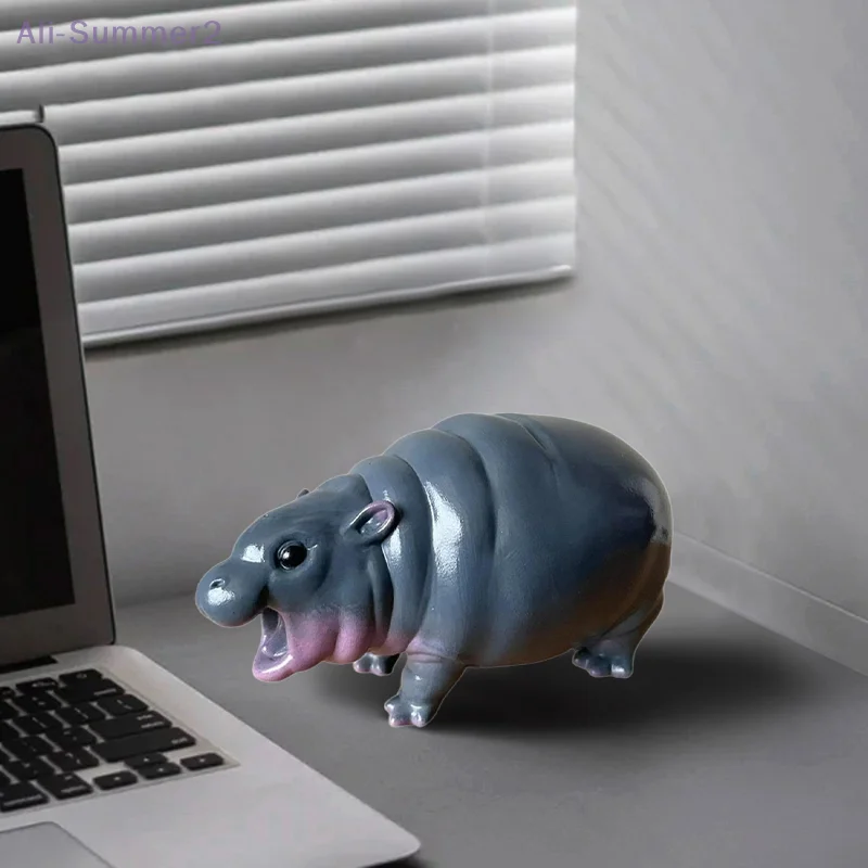 {Summer2}Moo Deng Hippo تماثيل راتينج تمثال صغير منضدية نطاط لحم الخنزير Pygmy فرس النهر تمثال شجرة عيد الميلاد Haning ديكور الحرفية #2