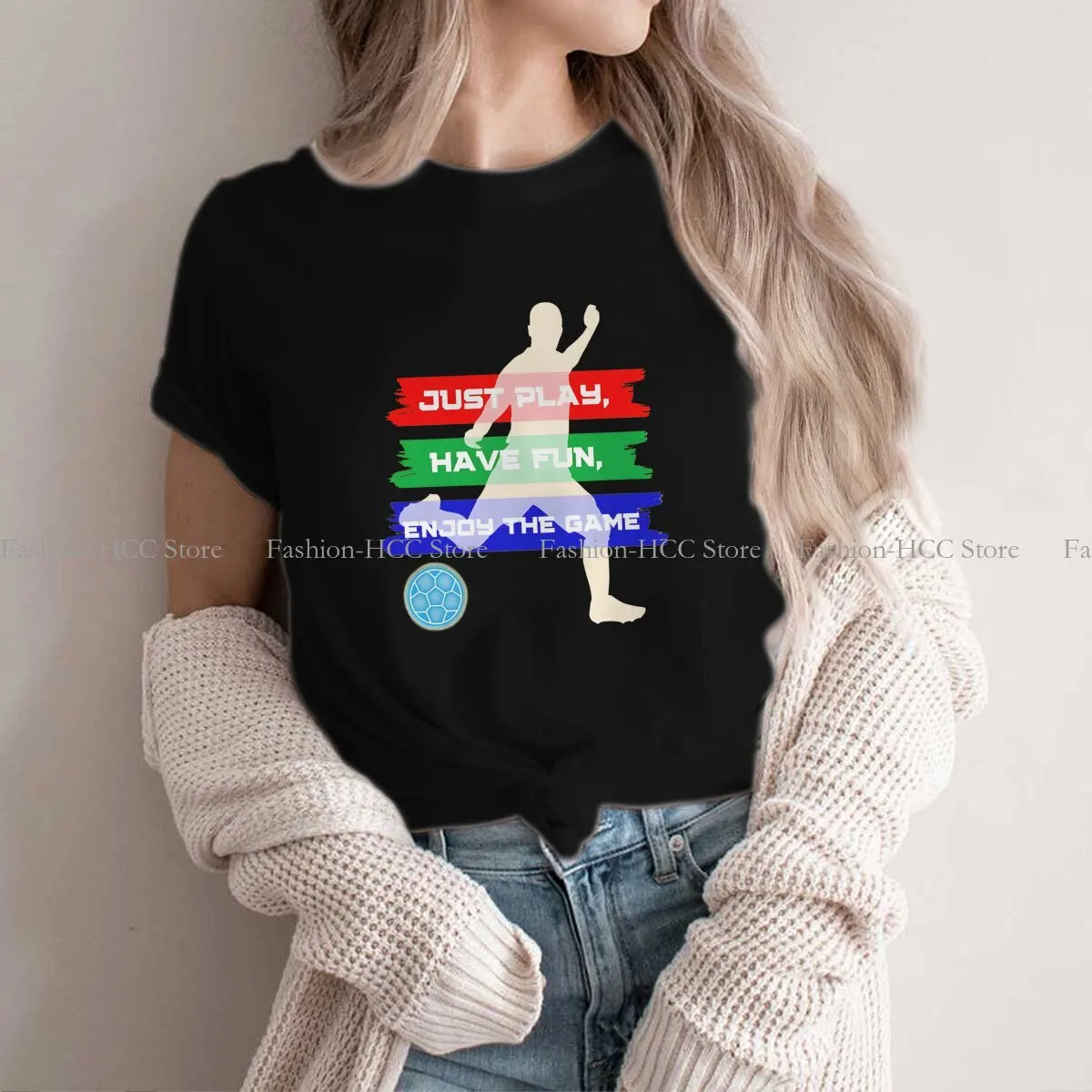 Quotes Harajuku Polyester TShirt Soccer Creative Streetwear Comfortable T Shirt Female