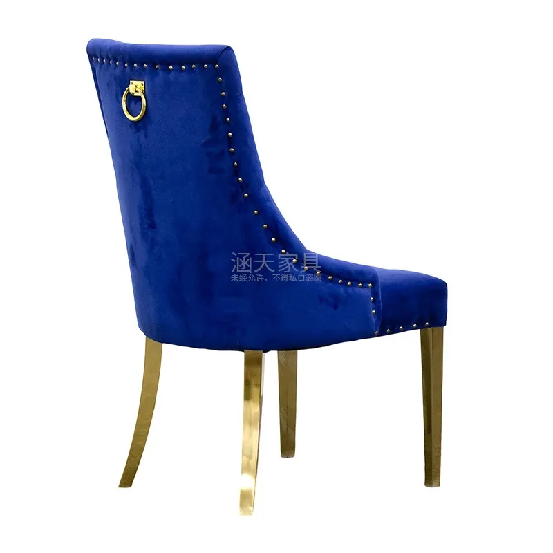 Blue fine velvet sponge wrapped stainless steel dining chair, high-end office meeting  clubhouse hotel chair