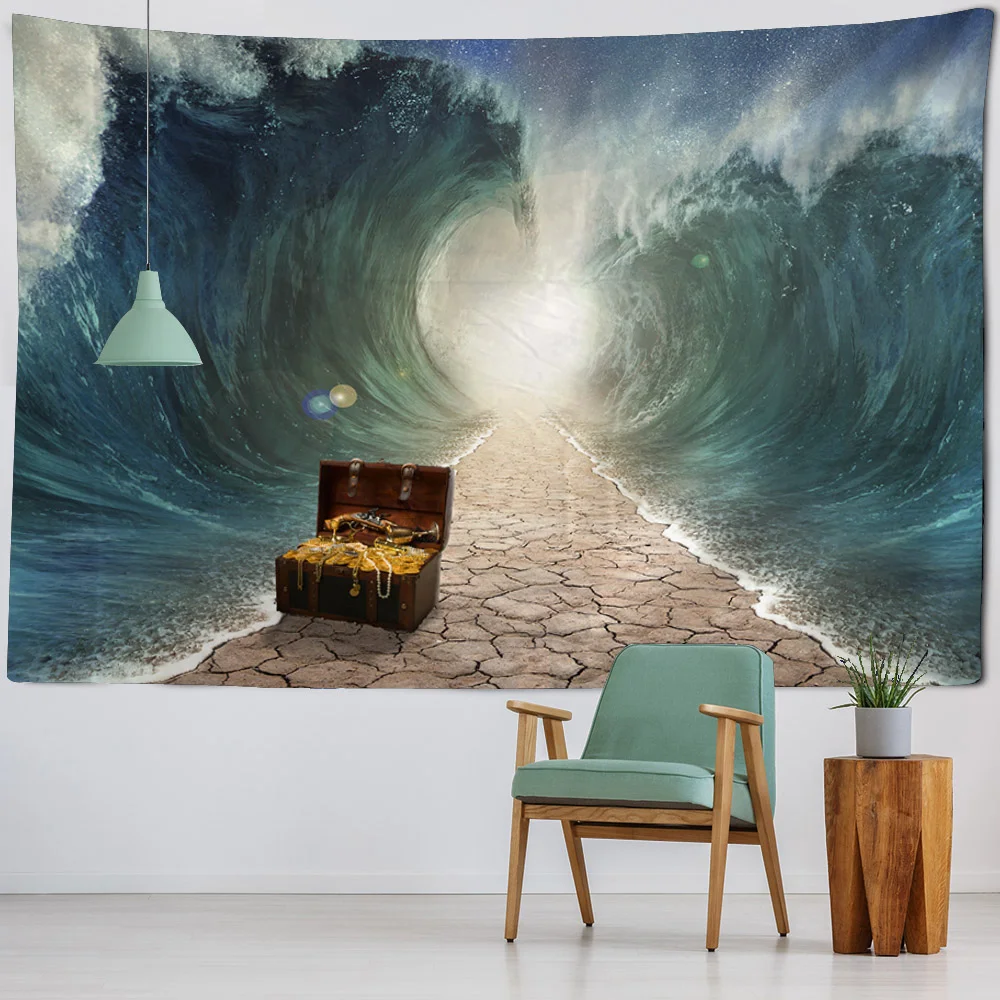 해저 태피스트리, 바다 벽에 거는 햇빛, 돌고래 및 불가사리 배경 천, 만화 집 장식 / 가정용 천 제품, image size:1000x1000