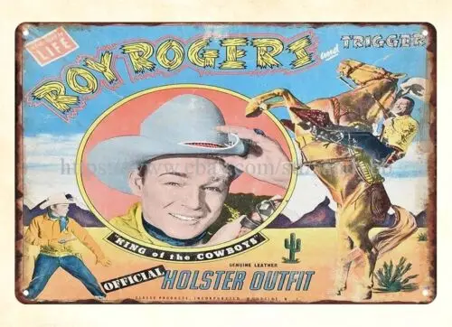 art garage childhood toy CLASSY ROY ROGERS HOLSTER SET play room metal tin sign