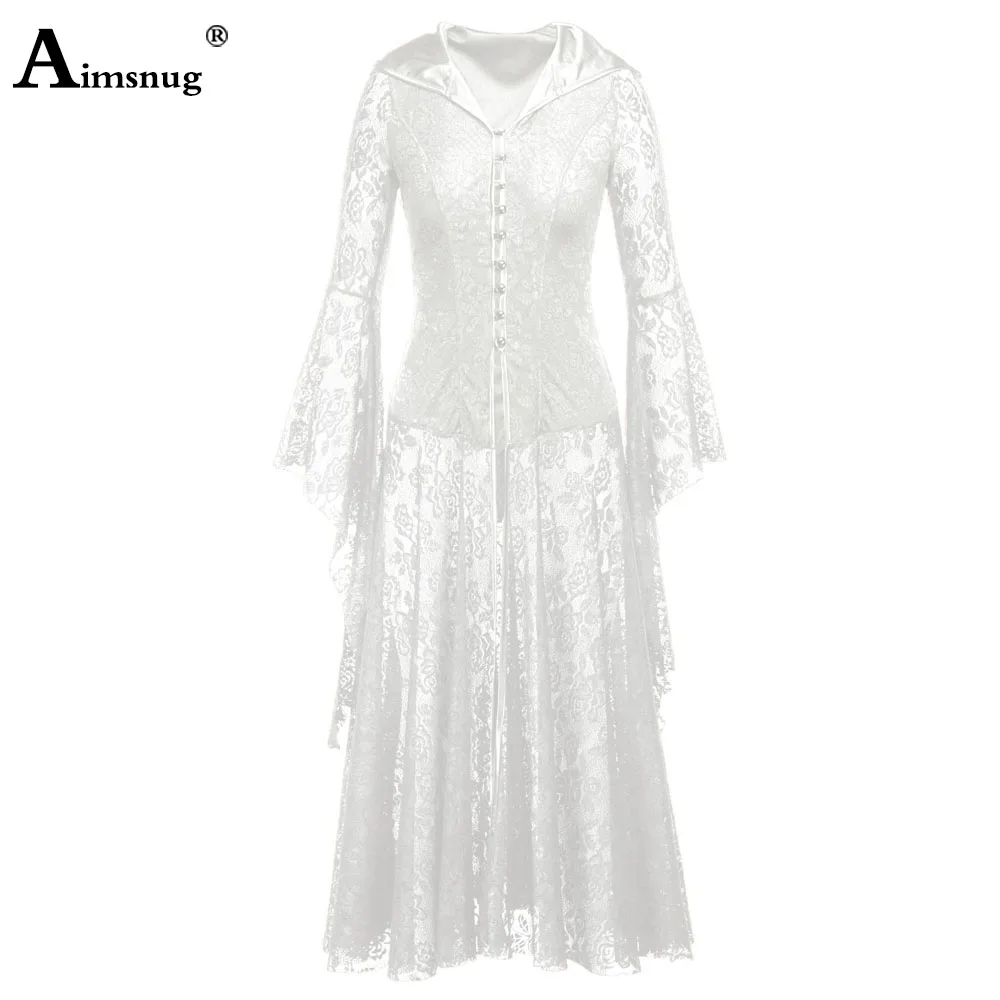 Women Elegant Vintage Mid-Calf Dress Womens High Cut Model Zipper Lace Party Dresses Female Hooded Gothic Dress Clothing 2023