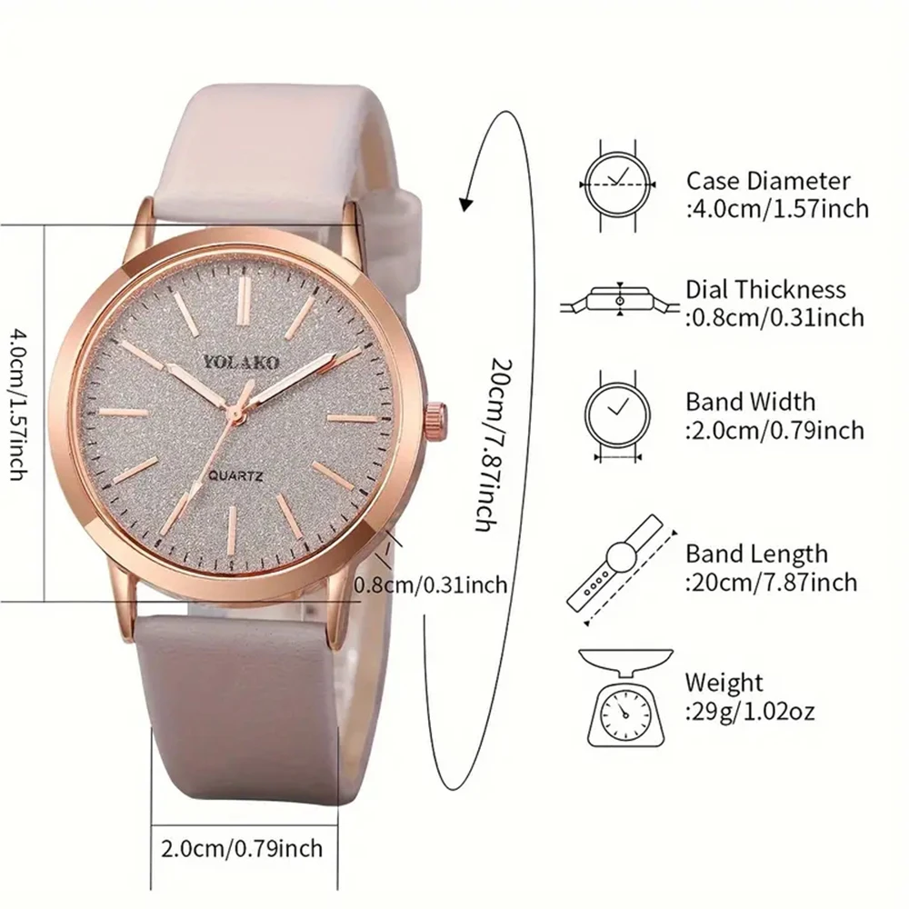 6PCS/Set Women Quartz Watch Light Luxury Fashion Casual Wristwatch PU Leather Strap Watch Jewelry Set Gift For Girls