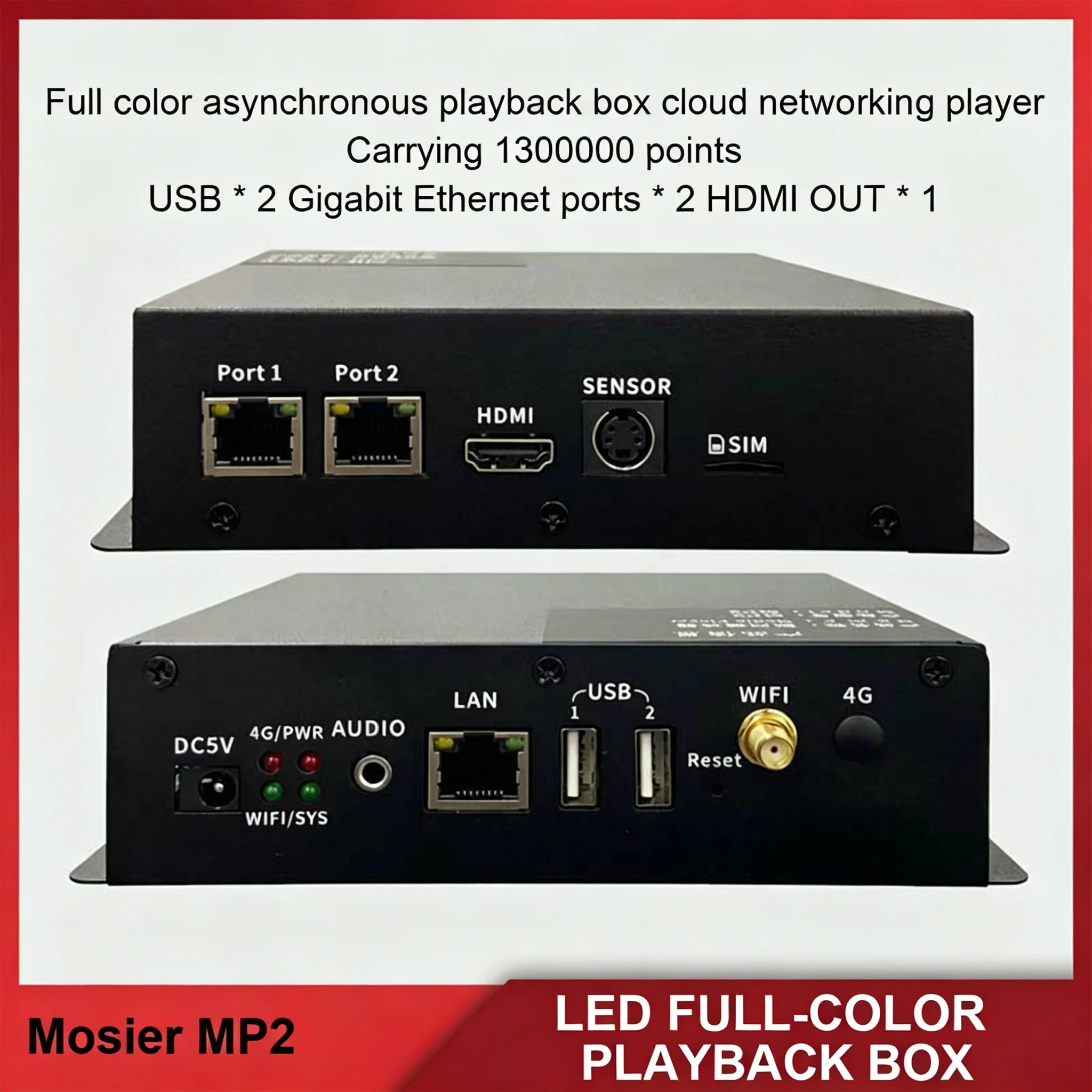 MXE-MP1 MP2 Full Color Networked Playback Box LED Screen Control System Asynchronous Supports WiFi Wireless Module
