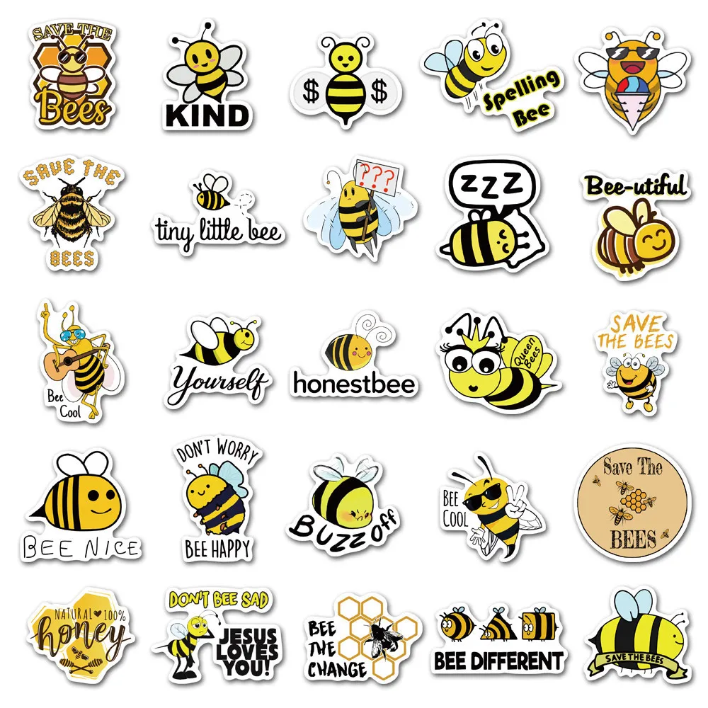 50PCS Cartoon Little Bee Graffiti Stickers Waterproof Notebook Suitcase Children's Toys Reward Stickers