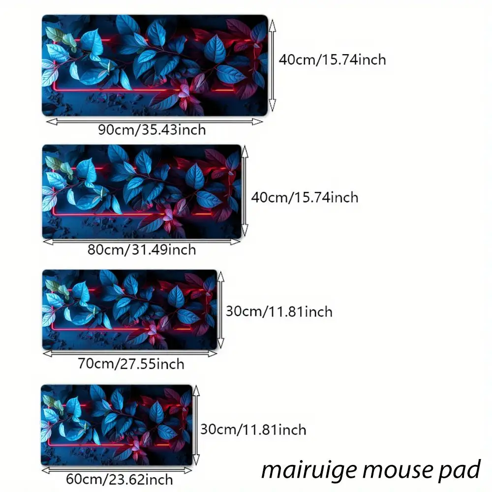 Neon Leaves Pattern Mouse Pad Large Computer Office Game Table Mat XXL Rubber Anti-slip Stitch Edge Keyboard Mats Long Desk Pads