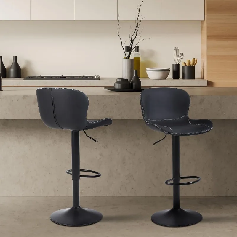 Bar Stools Set of 2, PU Leather Counter Height Barstools with Back, Height Adjustable Swivel Bar Chairs