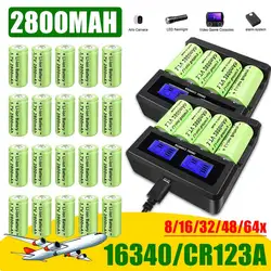 64 szt. 3.7V 2800mAh li-ion do baterii 16340 CR123A akumulatory CR123 do ogniwa latarki LED, kamera ochrony