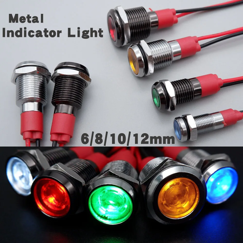 

Metal Indicator Light 5v LED Warning Signal Lamp 6/ 8/10/12mm Pilot Wire 3v 6v 12v 24v 110v 220v Red Blue Yellow Green White ﻿