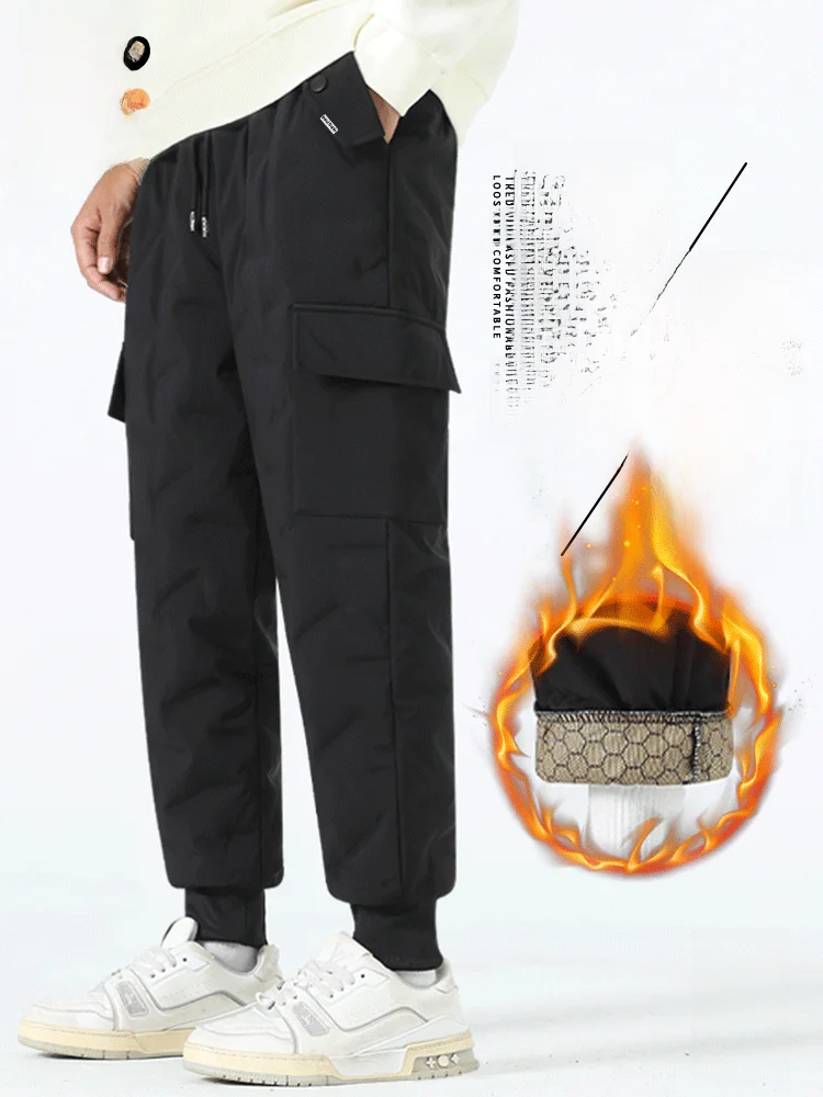 

Утепленные рабочие спортивные брюки для мужчин, зимние теплые пуховые штаны, модные повседневные длинные брюки