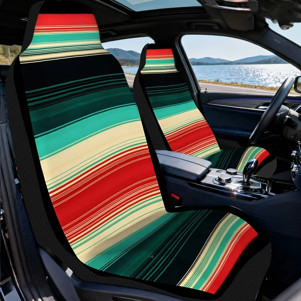 2pcs Universal Car Seat Covers Set - Colorful Striped Design, Lightweight & Durable, Fits Compact Cars, Sedans, SUVs, Easy Insta