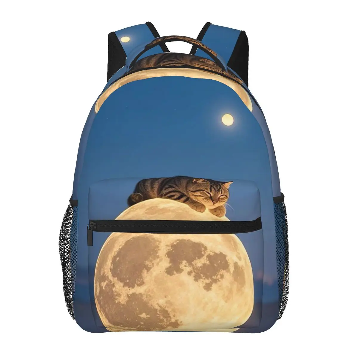 Star And Cat Sleeping In The Moon Student Backpack School Bag Hiking Travel Daypack for Boys Girls Fashion Bookbag Shoulder Bags