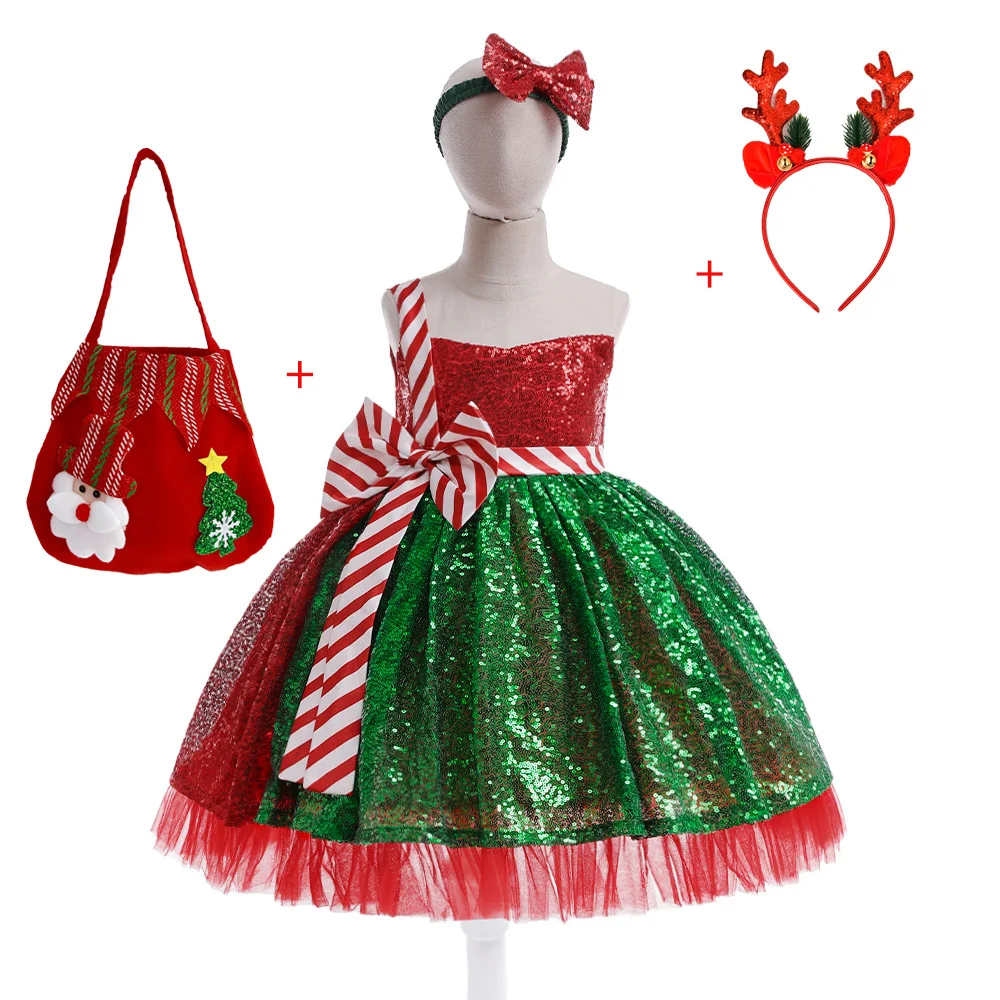 Young Girls Christmas Carnival Pageant Dress Party Dresses Kids Sequin Bow Halloween Gown Princess Clothes Girl Fashion Costumes