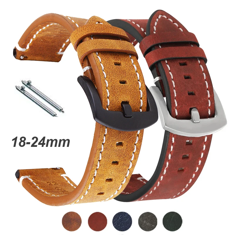 Retro Geniune Calf Leather Watchband 18mm 20mm 22mm 24mm Watch Strap for Seiko High-end Quick Release Wristbelt for Rolex Band