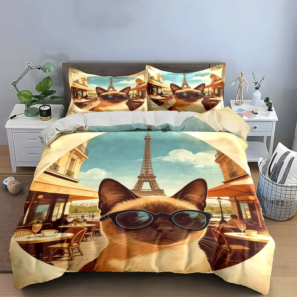 

Paris Cafe Art Decor Set Soft Comfortable Duvet Cover Bedding Set Included 1*Duvet Cover & 2*Pillowcases, gift