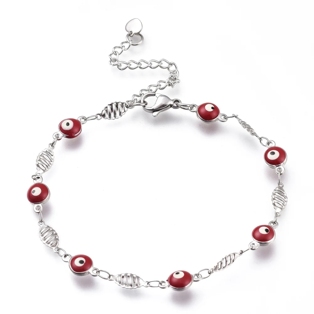 2 Pcs Stainless Steel Oval Bracelets Bracelets with Enamel and Lobster Claw Clasps Blue Modern Style Chain Form 2 Count Women's