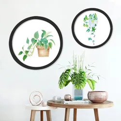 Classic Wood Round Photo Frame, Simple Nordic Style Picture Frames, Hanging Solid Color Photo Frame, Background Wall Decoration