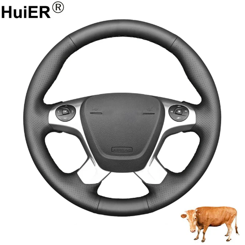 Cow True Leather Hand Sewing Car Steering Wheel Cover For Ford Transit Connect Tourneo Custom Grand Tourneo Connect 2014-2020