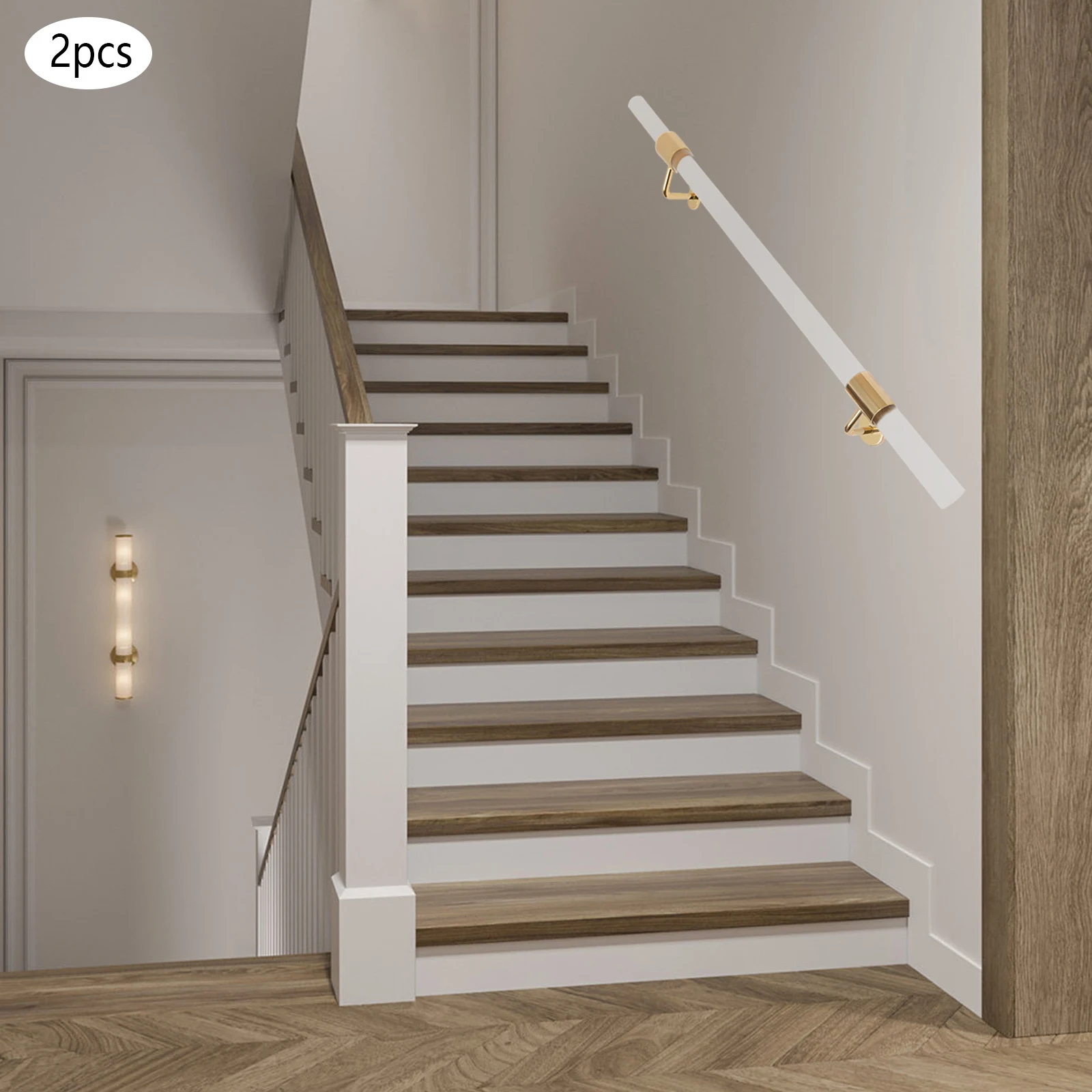 Durable Acrylic Handrail, Golden Stainless Steel Brackets, 176 lbs Capacity, Transparent Finish for Home Safety