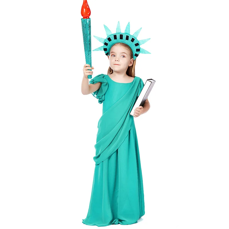 Children's Cosplay loween Costume Freedom Statue Girl's Ancient Roman Robe Dr up Clothes Spring  Ladies' Ethnic Wear