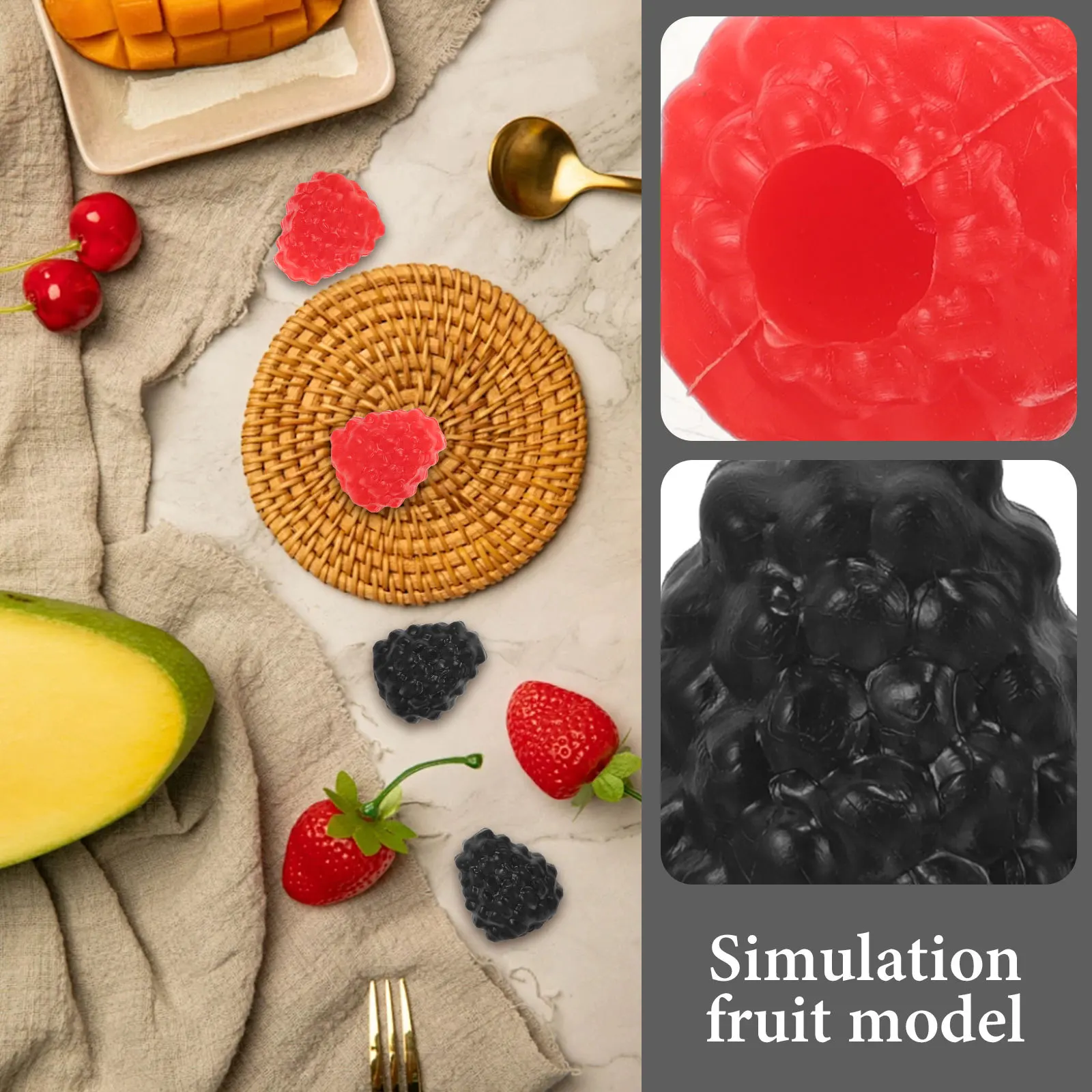 

6pcs Lifelike Raspberry Decoration Props Realistic Simulation Fruit For Teaching Window Display Scene Layout