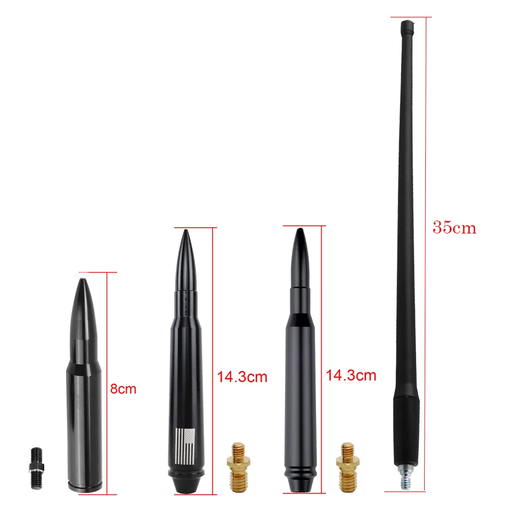 ABS Antenna Base 50 Caliber Bullet Aluminum Antenna For Jeep Wrangler JK JKU JL JLU TJ Gladiator JT 1997-2022 Car Exterior Decor