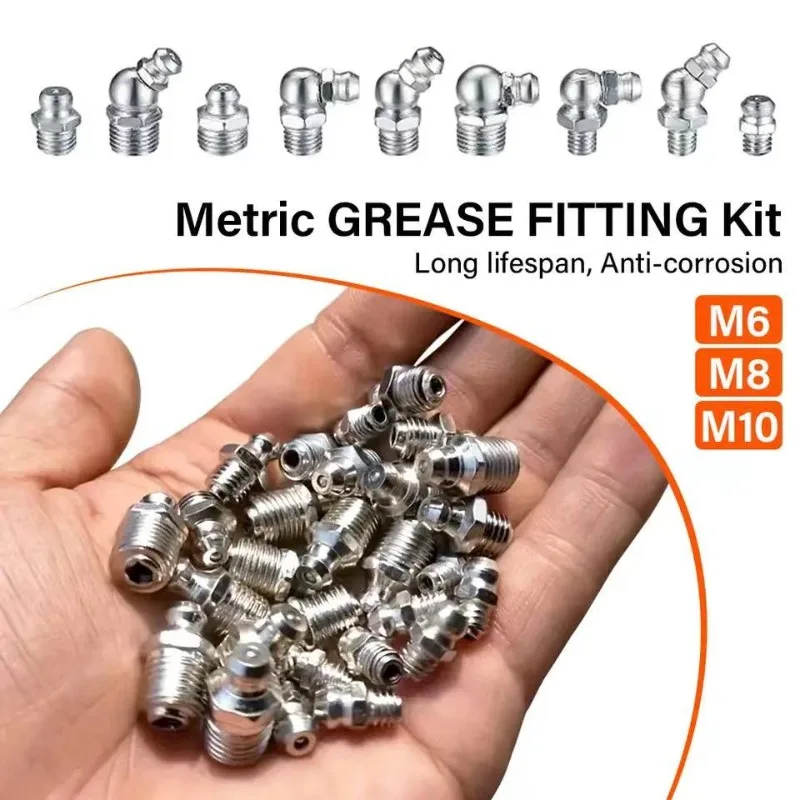 45PCS F0006 Stainless Steel Grease Nipple SS201 SS304 Metric External Thread Straight Elbow Type Grease Nipple for Grease Gun