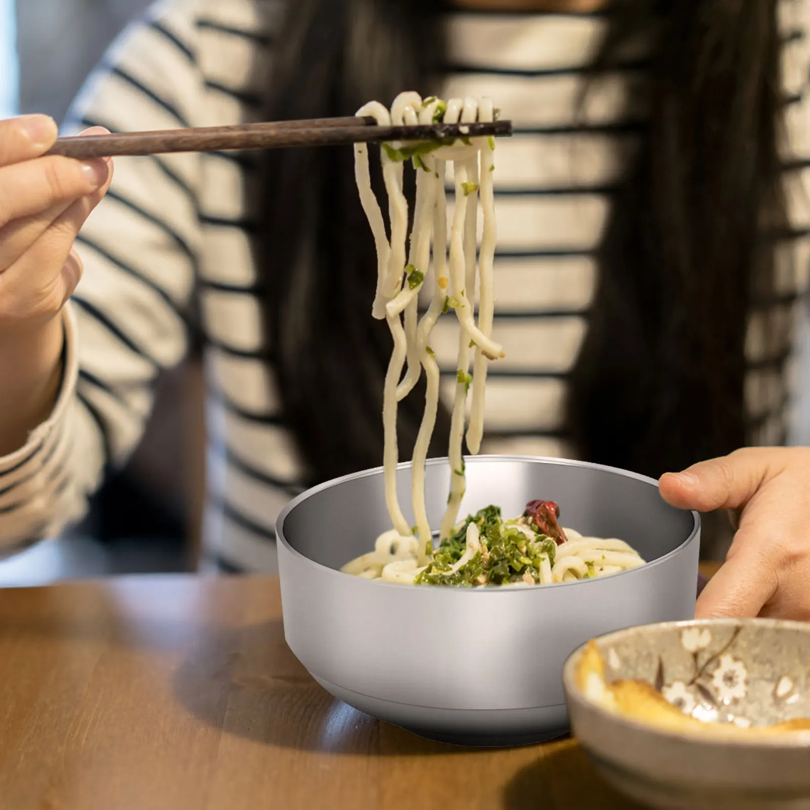 

Stainless Steel Double Layer Bowl Heat Resistant Noodle Rice Salad Soup Home Kitchen Tableware Stainless Steel Rice Bowl