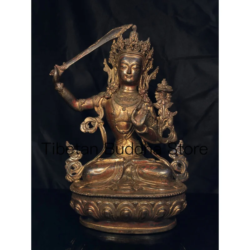 

12.8-inch ancient Tibetan Buddhist temple refined copper statue of Manjusri Buddha