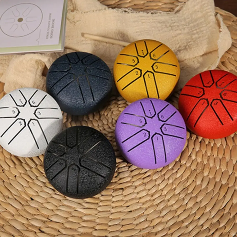 3 Inch Mini Steel Tongue Drum 6-Tone with Drumsticks Ethereal Drum Carrying Bag C Tuning Hollow Drum Hand Pan Drum