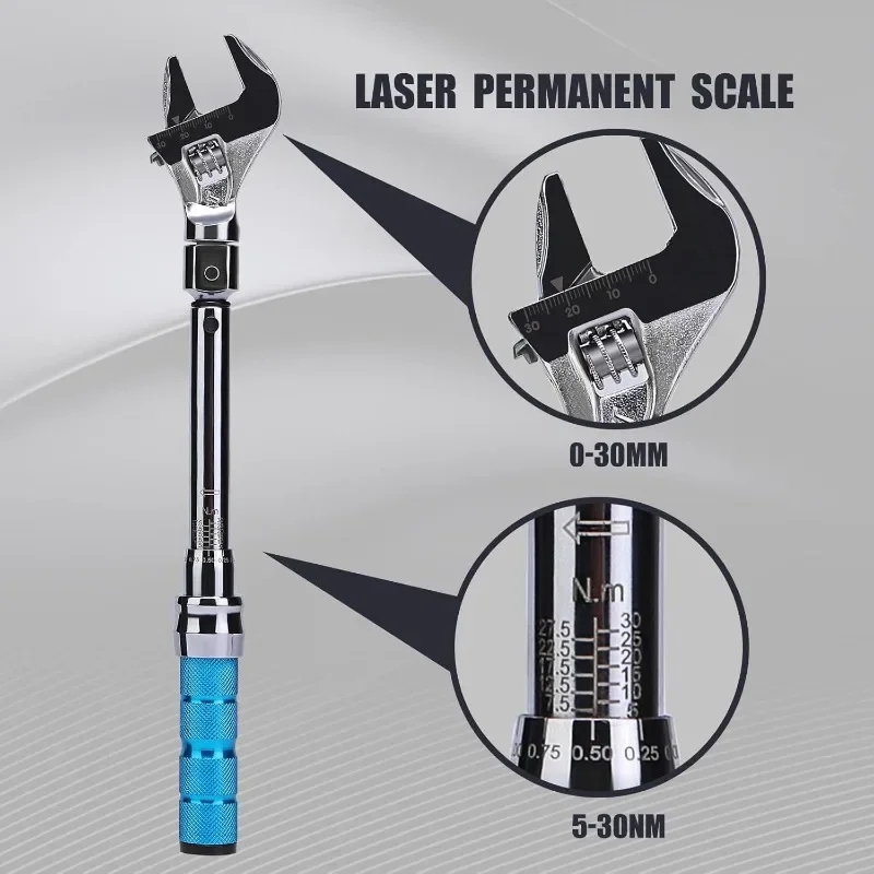 Adjustable Torque Wrench, 5 to 30 Nm 30mm Open End Torque Wrench with Click and Changeable Head for Hvac Mini Split