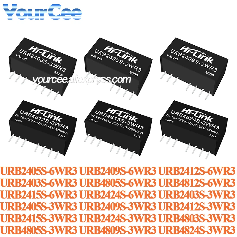 DC-DC 전원 절연 모듈 3W 6W 24V(9-36V) ~ 3.3/5/12/15/24V 전압 안정화 URB2403S URB2405S URB2409S URB2412S URB241
