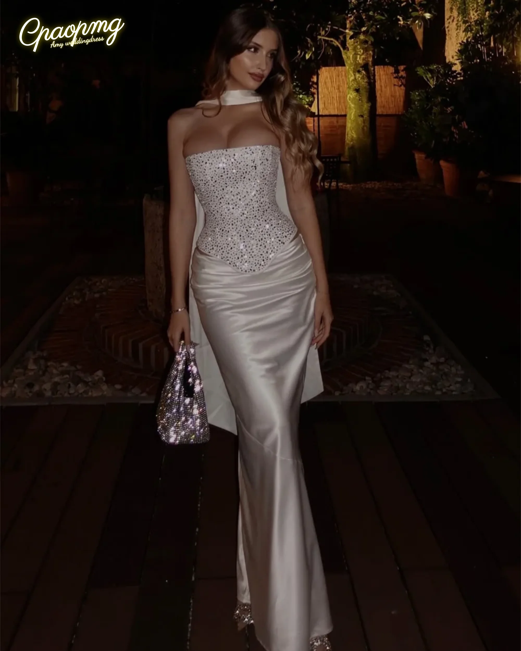 

Customized Champagne Shiny Corset Mermaid Prom Dresses Gorgeous Lace-up Back vestidos de noiva Floor-length Evening Dresses