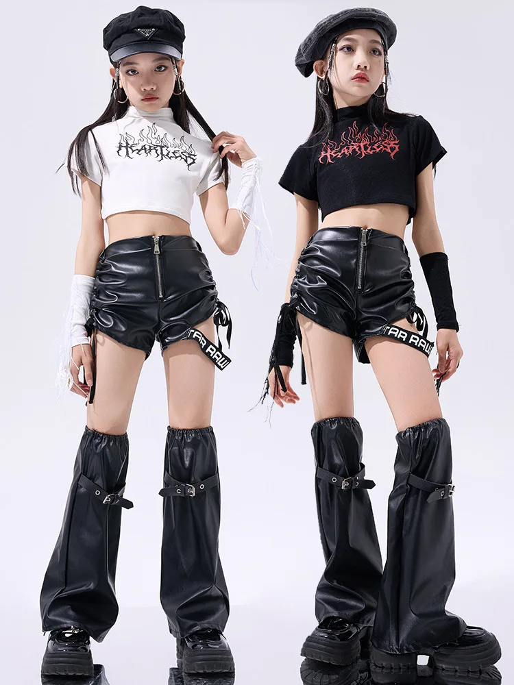 Girls Jazz Dance Performance Outfit Bright Leather Street Dance Ensemble Children's Showbiz Trendy Girl's Fashion Show Costume
