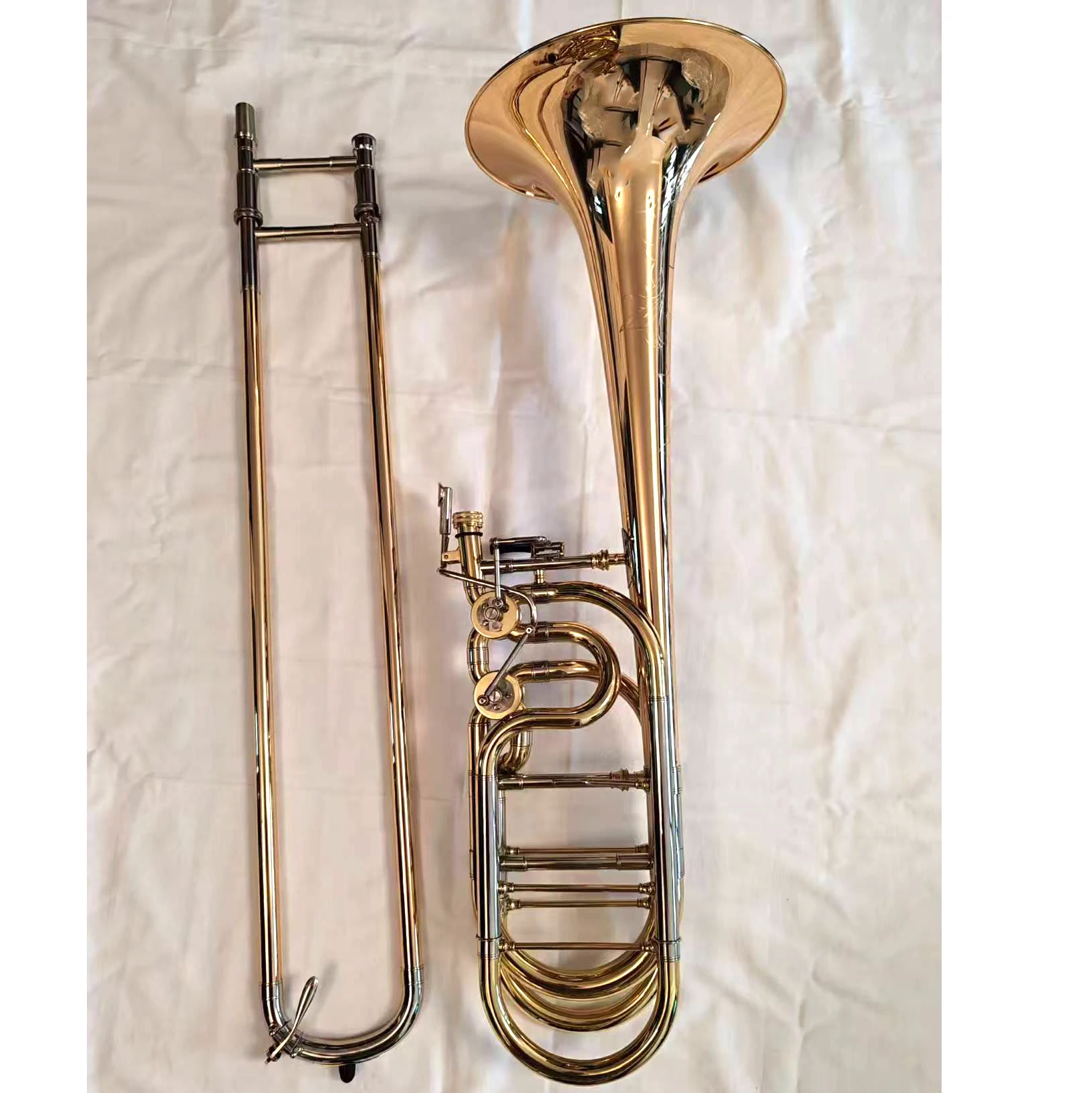 Professional Bass Trombone With Rose Brass Bell Premium Wind Musical Instrument
