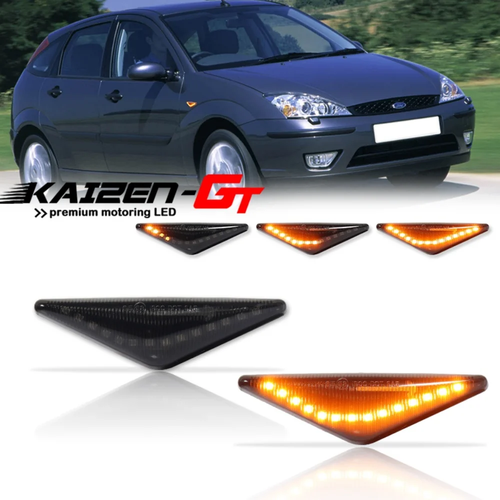 ไฟเลี้ยว LED สีเหลืองอำพันแบบเรียงลำดับสำหรับกันชนหน้ารถยนต์ ไฟสัญญาณบอกตำแหน่งด้านข้าง สำหรับรถฟอร์ด โฟกัส MK1 และ มอนเดโอ MK3