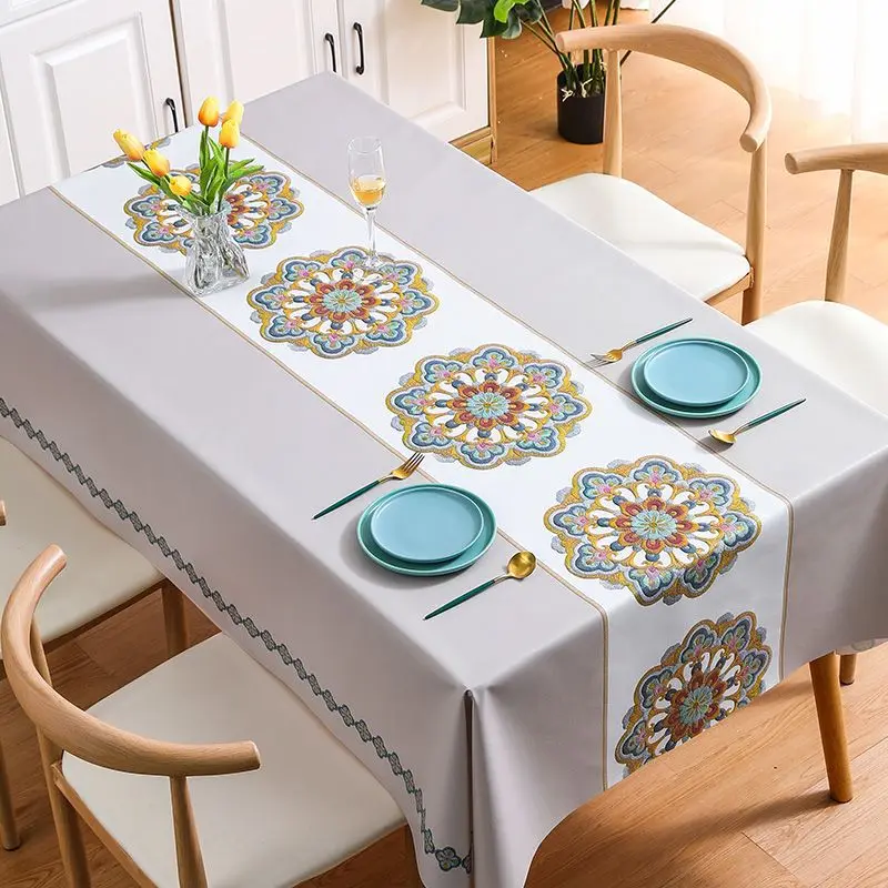 Nordic Minimalist PVC Tablecloth Waterproof and Oil Resistant Imitation Embroidered Tablecloth Instagram Tea Table Cloth Print