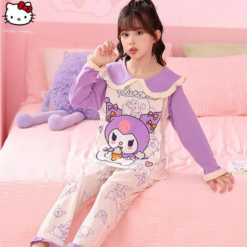 الفتيات أنيمي دمية طوق طويلة الأكمام منامة مجموعة Kawaii جرو ربيع الخريف جديد الكرتون ملابس المنزل الوالدين الطفل قطعتين مجموعة