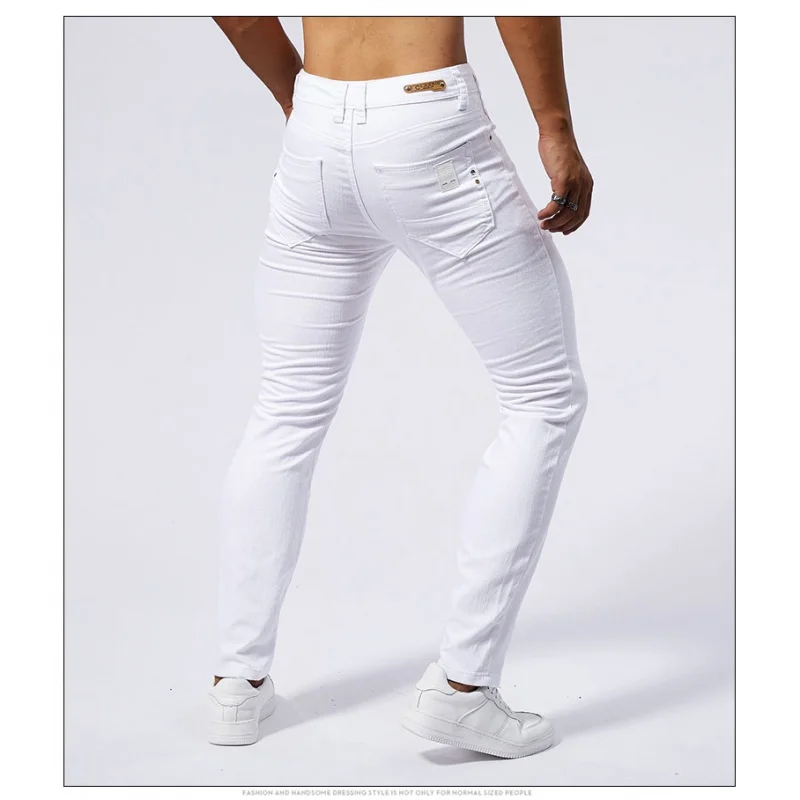 

Muscle jeans men's pure white summer thin stretch slim fit skinny fashion simple handsome fitness skinny long pants