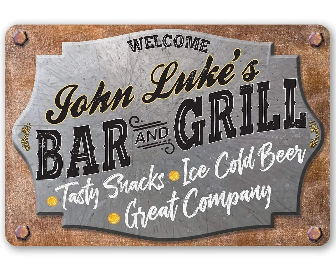 Personalized Bar and Grill Metal Sign - Vintage Tin Signs for Patio, Garden, Bars, Kitchens Restaurants, BBQ Print