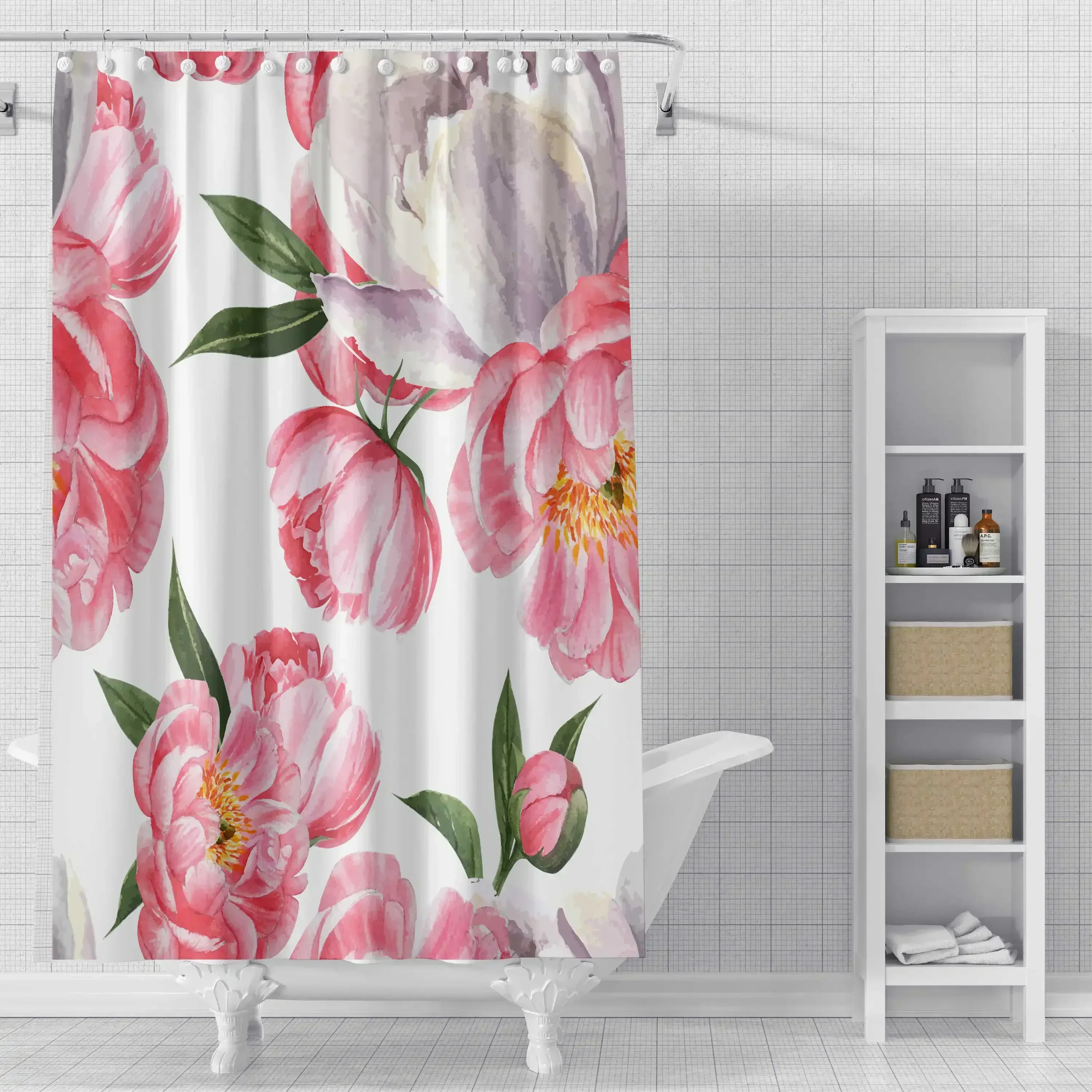 Waterproof and Mildew Proof Thickened Shower Curtain with Flower Design - Elegant and Non-perforated