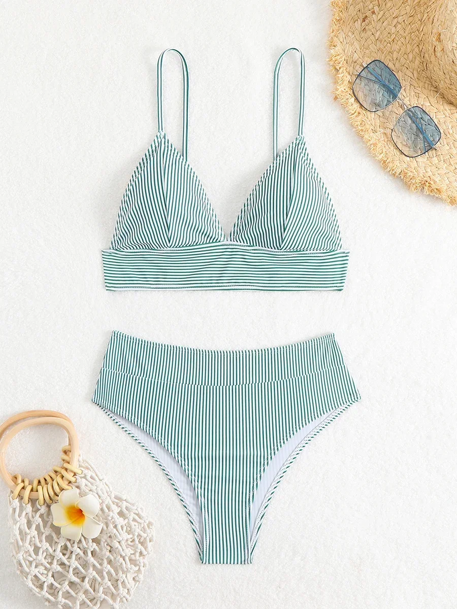 Sexy rayé à volants Bikini maillot de bain femmes 2025 maillot de bain deux pièces taille haute Bikinis ensemble femme maillot de bain Push Up maillots de bain