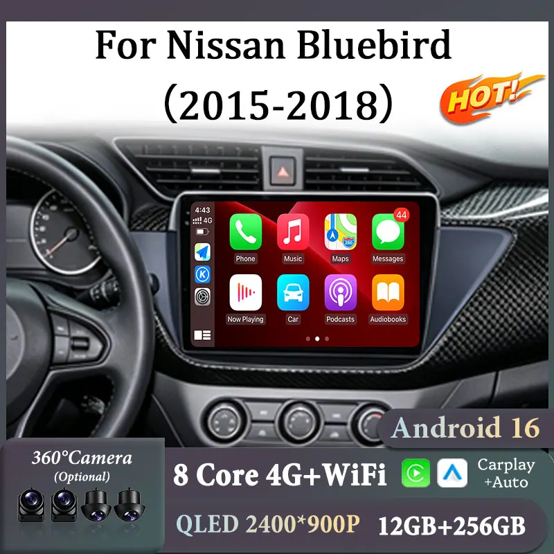 For Nissan Bluebird 2015‑2018 9" Car Radio Multimedia Video Player GPS Navi Wireless CarPlay Android Auto DSP Stereo WiFi Split
