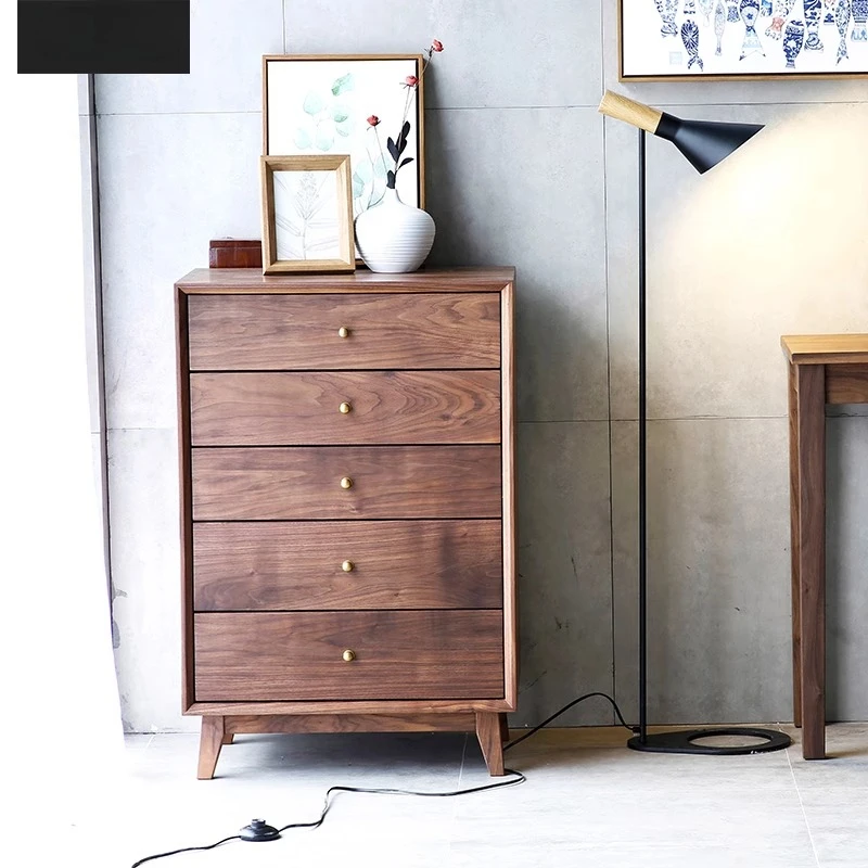 

All solid wood black walnut chest of drawers light luxury bedroom North American oak cabinet living room locker storage cabinet