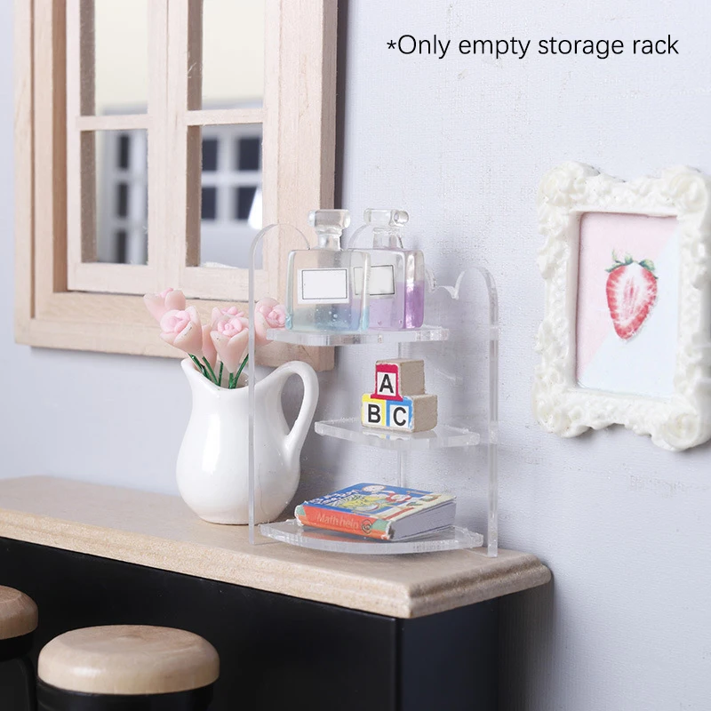 1:12 Dollhouse Miniature Acrylic Display Shelf Showcase Storage Rack Cupboard Model Home Decor Toy Doll House Accessories