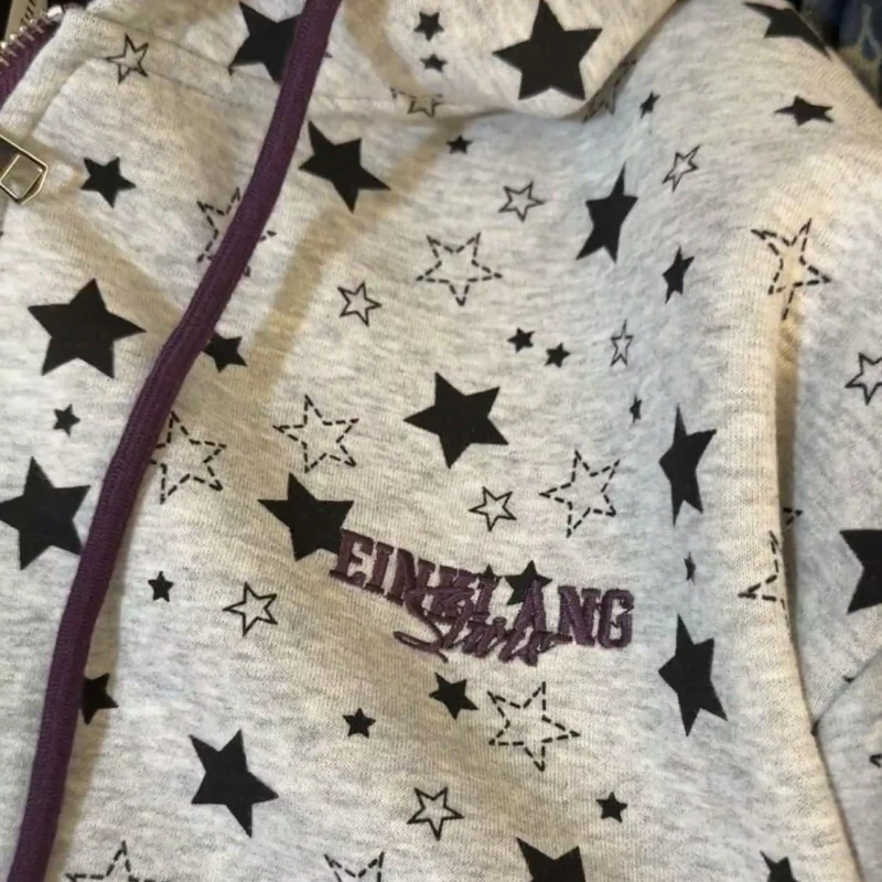 Deeptown Y2k Vintage Star Print Hoodies Women Harajuku Hip Hop Zip Up Sweatshirts Retro Gothic Oversize Casual Hoodies Street