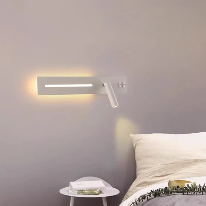 

Современный гостиничный номер, прикроватное светодиодное настенное освещение с переключателем, светодиодный прожектор для чтения, простой фон для гостиной, практичный настенный светильник
